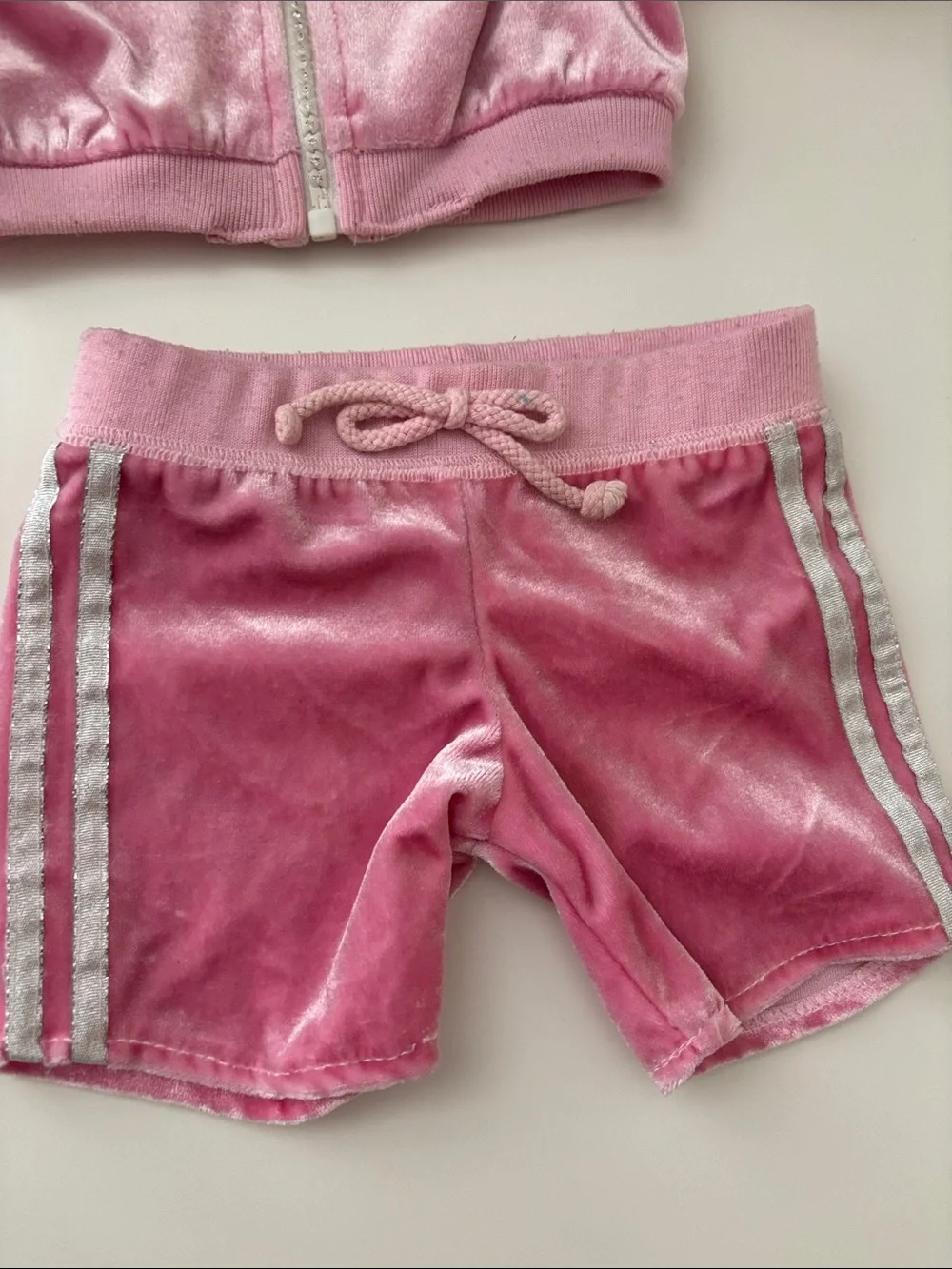 Build-A-Bear Pink Velvet Hooded Short Set  and Skechers sneakers